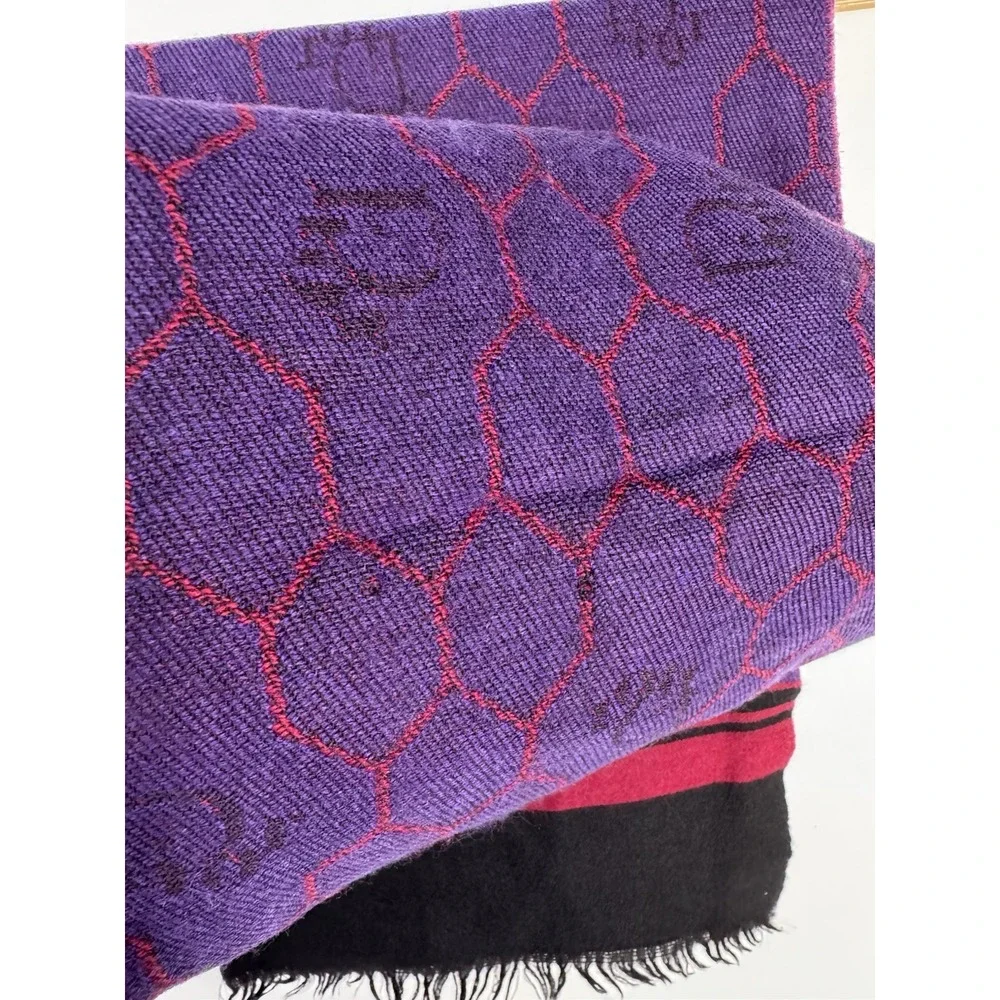 Christian Dior Monsieur Men's One Size Black Burgundy 100% Wool Vintage Scarf